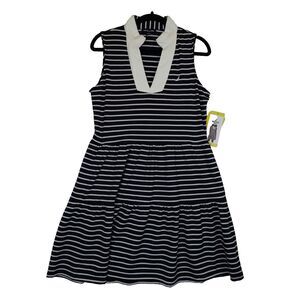 NWT Nautica Jeans Women's Tiered Collar Sleeveless Mini Dress, Navy/Ivory, Small